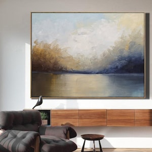 Abstract Seascape Oil Painting: Large Blue Ocean Canvas Art