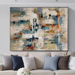 Large Abstract Oil Painting: Colorful Canvas Wall Art, Office Decor