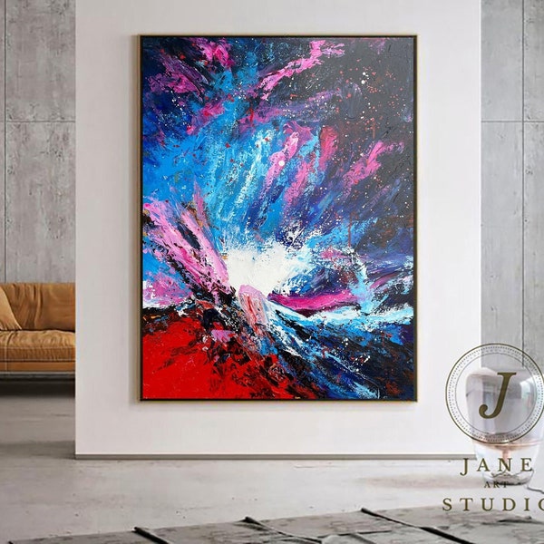 Original Blue Abstract Oil Painting Purple Painting Large Abstract Red Painting Minimalist Abstract Painting On Canvas Wall Art Colorful Art