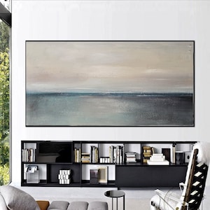 Large Original Green Ocean Abstract Painting On Canvas,Original Sky Landscape Painting,Sea Abstract Oil Painting,Large Living Room Wall Art