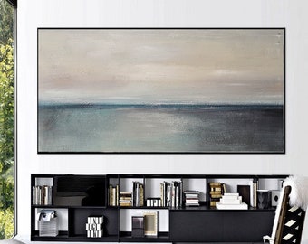 Large Original Green Ocean Abstract Painting On Canvas,Original Sky Landscape Painting,Sea Abstract Oil Painting,Large Living Room Wall Art
