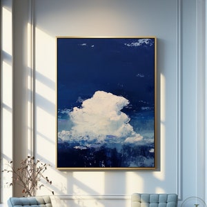 Large Cloud Oil Painting: Navy Blue Sky Abstract Canvas Art