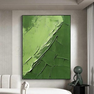 Large Green Textured Painting: Abstract Canvas Wall Art