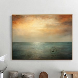 Original Seascape Oil Painting: Abstract Sunset Cloud Art on Canvas