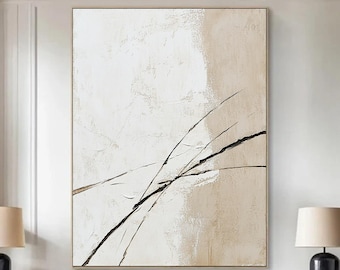 Boho Wall Art Neutral Minimalist Wall Art Beige Texture Wall Art Wabi Sabi Wall Art White Minimalist Painting Large Texture Art on Canvas