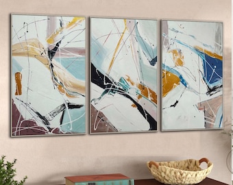 Abstract Oil Painting Canvas Set: Contemporary Triptych Wall Art