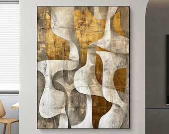 Gold Abstract Painting Original Canvas Art,Beige Texture Wall Art,Gold Wall Decor,Modern Minimalist Art,Sofa Wall Art