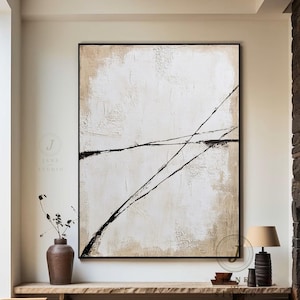 Large White Texture Art: Beige Minimalist Painting on Canvas