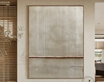Quadro da parete con texture beige, dipinto ad olio astratto 3D originale, arte minimalista neutra, arte da parete boho