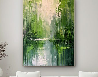 Green Forest Abstract Landscape Painting Minimalist Hand Painted Original Wall Decor Textured Nature Wall Art