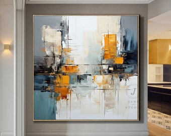 Wabi-Sabi Wall Art Original Orange Abstract Painting Geometric Painting Colorful Abstract Painting Beige Acrylic Texture Art Painting