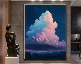 Large Cloudscape Painting: Abstract Sky Wall Art