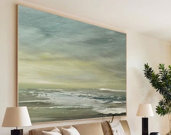 Large Sky And Sea Painting, Original Sea Abstract Oil Painting,Large Sky And Sea Painting,Beach Texture Painting,Large Ocean Canvas Painting
