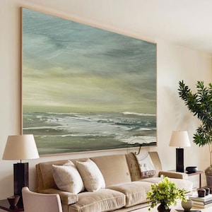 Large Sky And Sea Painting, Original Sea Abstract Oil Painting,Large Sky And Sea Painting,Beach Texture Painting,Large Ocean Canvas Painting