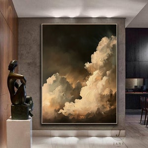 Large Cloud Canvas Painting Original Cloud Painting Beige Cloud Painting Sky Abstract Painting Cloud Abstract Painting Gray Canvas Wall Art