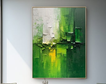 Large Green Textured Oil Painting: Minimalist Wabi-Sabi Wall Art