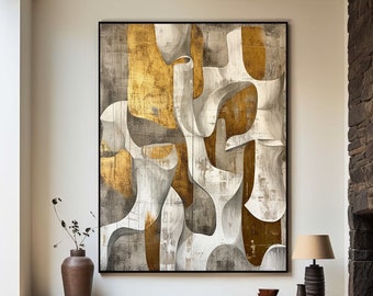 Oversized Golden Artwork Abstract Oil Painting On Canvas Gray Painting White Art Contemporary Art Minimalist Acrylic Painting for Home Decor