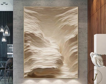 Grote minimalistische kunst beige abstract schilderij op canvas golvenkunst grote muurkunst Wabi-Sabi muurkunst woonkamer schilderij mode kamerdecor