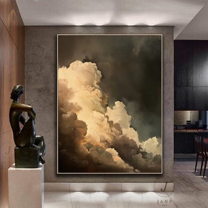Large Cloud Painting Gray Sky Abstract Painting Original Cloud Painting Beige Cloud Abstract Painting Cloud Canvas Painting Cloud Wall Art