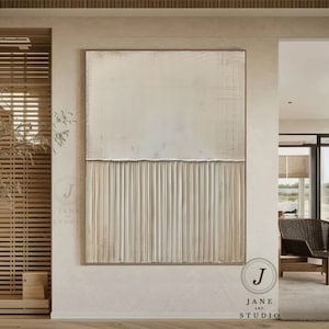 Beige Textured Abstract Painting: Minimalist Boho Wall Art