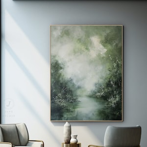 Green Abstract Painting Green Minimalism Painting Cloud Landscape Painting Green Landscape Wall Painting Green Landscape Canvas Painting