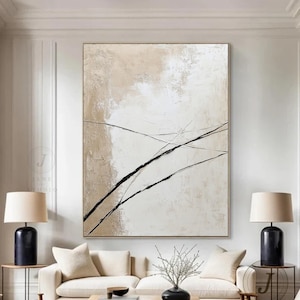 White Texture Painting: Large Beige Abstract Art on Canvas