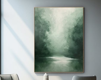 Large Green Abstract Landscape Painting: Textured Canvas Wall Art