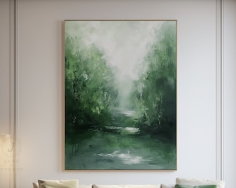Green Landscape Painting: Abstract Minimalism, Canvas Wall Art