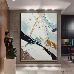 Original Abstract Oil Painting on Canvas: Beige & Yellow Large Mural