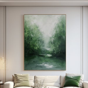 Green Landscape Painting: Abstract Minimalism, Canvas Wall Art