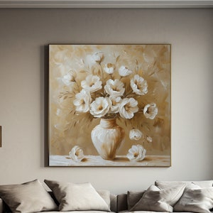 Abstract Blooming Flower Oil Painting On Canvas Gift For Her Living Room Wall Art Textured Wall Art Mother's Day Gift Plants Wall Art image 1