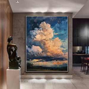 Large Cloudscape Painting: Abstract Sky Art, Hand-Painted Canvas