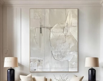 Groot beige abstract schilderij met textuur: Wabi-Sabi canvaskunst