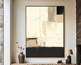 Pintura abstrata bege: Arte de parede minimalista em tela no estilo boho