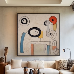 Handmade Beige Abstract Oil Painting: Wabi Sabi Boho Wall Art