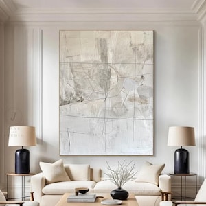 Large Beige Textured Abstract Canvas Painting: Wabi Sabi Boho Wall Art