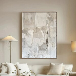 Large Beige Textured Abstract Painting: Boho Canvas Wall Art