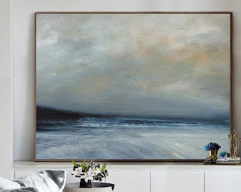 Original Large Sea Abstract Oil Painting,Sky Landscape Painting,Large Ocean Canvas Painting,Large Wall Abstract Painting,Ocean Wave Painting