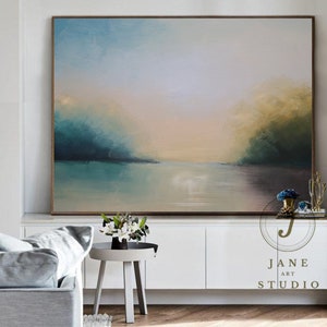 Original Abstract Sea Level Oil Painting,Blue Landscape Abstract painting,Sky Oil Painting,Large Ocean Canvas Oil Painting,Living Room Art