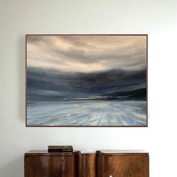 Large Sky Abstract Painting,Original Sky Abstract Canvas Painting, Sky Abstract Painting, Gray Abstract Painting, Office Decor Wall Art
