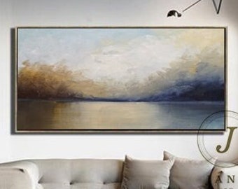 Large Sea Abstract Painting Original Ocean Oil Painting On Canvas Sky Landscape Abstract Original Sea Level Painting Living Room Wall Art