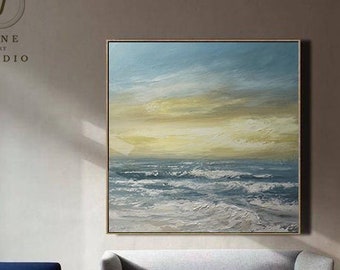 Large Sky And Sea Painting,Beach Texture Painting,Original Sea Abstract Oil Painting,Large Ocean Canvas Painting,Living Room Art,Home Decor