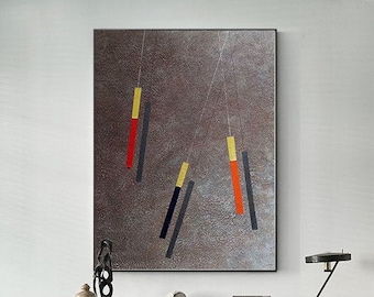Cuadro abstracto marrón sobre lienzo: Arte de pared grande de estilo bohemio para sala de estar.