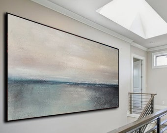 Large Original Green Ocean Abstract Painting On Canvas,Original Sky Landscape Painting,Sea Abstract Oil Painting,Large Living Room Wall Art