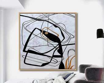 Large Original Abstract Oil Painting Black Painting On Canvas Wall Art Original White Abstract Painting Acrylic Painting Minimalist Painting