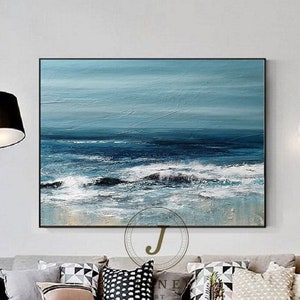 Large Waves Canvas Painting, Sea Level Landscape Art,Original Ocean Abstract Painting,Seascape Abstract Painting,Abstract Painting On Canvas