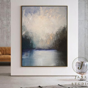 Large Abstract Seascape Oil Painting: Blue Ocean Canvas Wall Art
