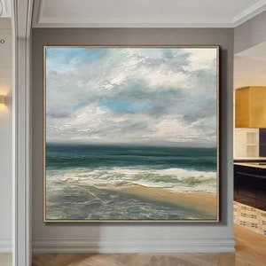 Origineel abstract zee-olieverfschilderij: grote canvaskunst met strandtextuur