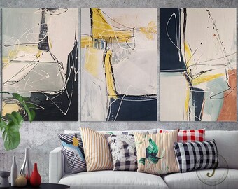 Large Original Abstract Painting Canvas Wall Art Contemporary Wall Painting For Living Room Oil Paint Canvas Set of 3 Abstract art Decor