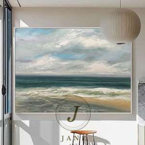 Original Sea Abstract Oil Painting,Large Sky And Sea Painting,Beach Texture Painting,Large Ocean Canvas Painting,Living Room Art,Home Decor